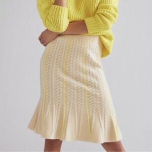 MAEVE Yellow and Blue Striped Textured Cream Midi Skirt Fit & Flare